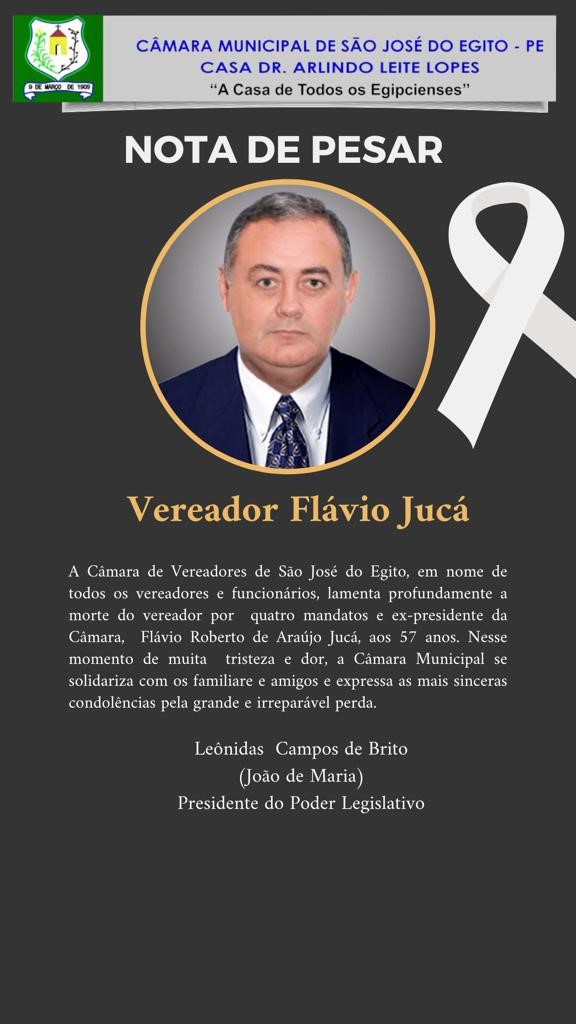 Leia mais sobre o artigo Nota de Pesar Vereador Flávio Jucá.